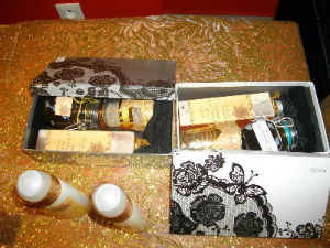 Coffret Douche / Hammam : savon noir, ghassoul, gel douche argan, gant pour gommage
